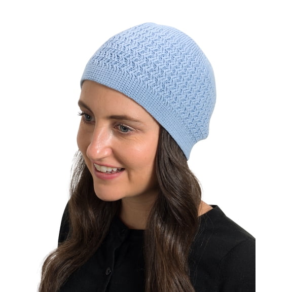 SnugZero Over-the-Ear Kufi Beanie Cap With Zigzag Knit For Unisex Adult, Baby Blue