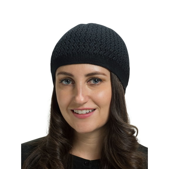 SnugZero Over-the-Ear Kufi Beanie Cap With Zigzag Knit For Unisex Adult, Black