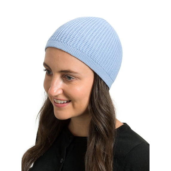 SnugZero Over-the-Ear Kufi Beanie Checkered Knit Adult, Baby Blue