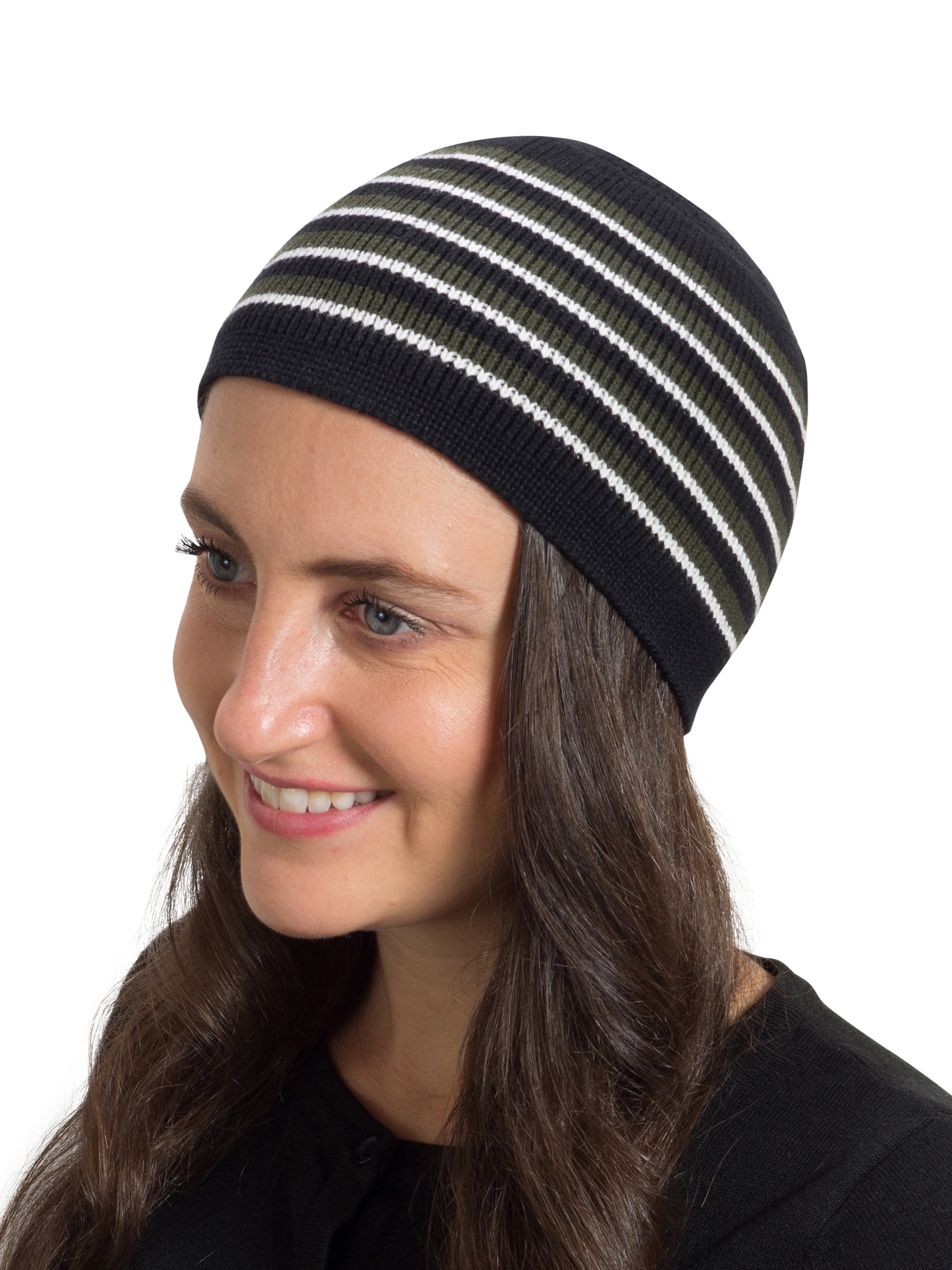 SnugZero OvertheEar Kufi Beanie Checkered Knit Adult, Banded Black