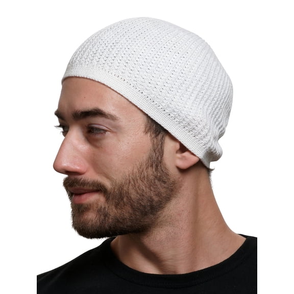 SnugZero Over-the-Ear Kufi Beanie Checkered Knit Adult, White