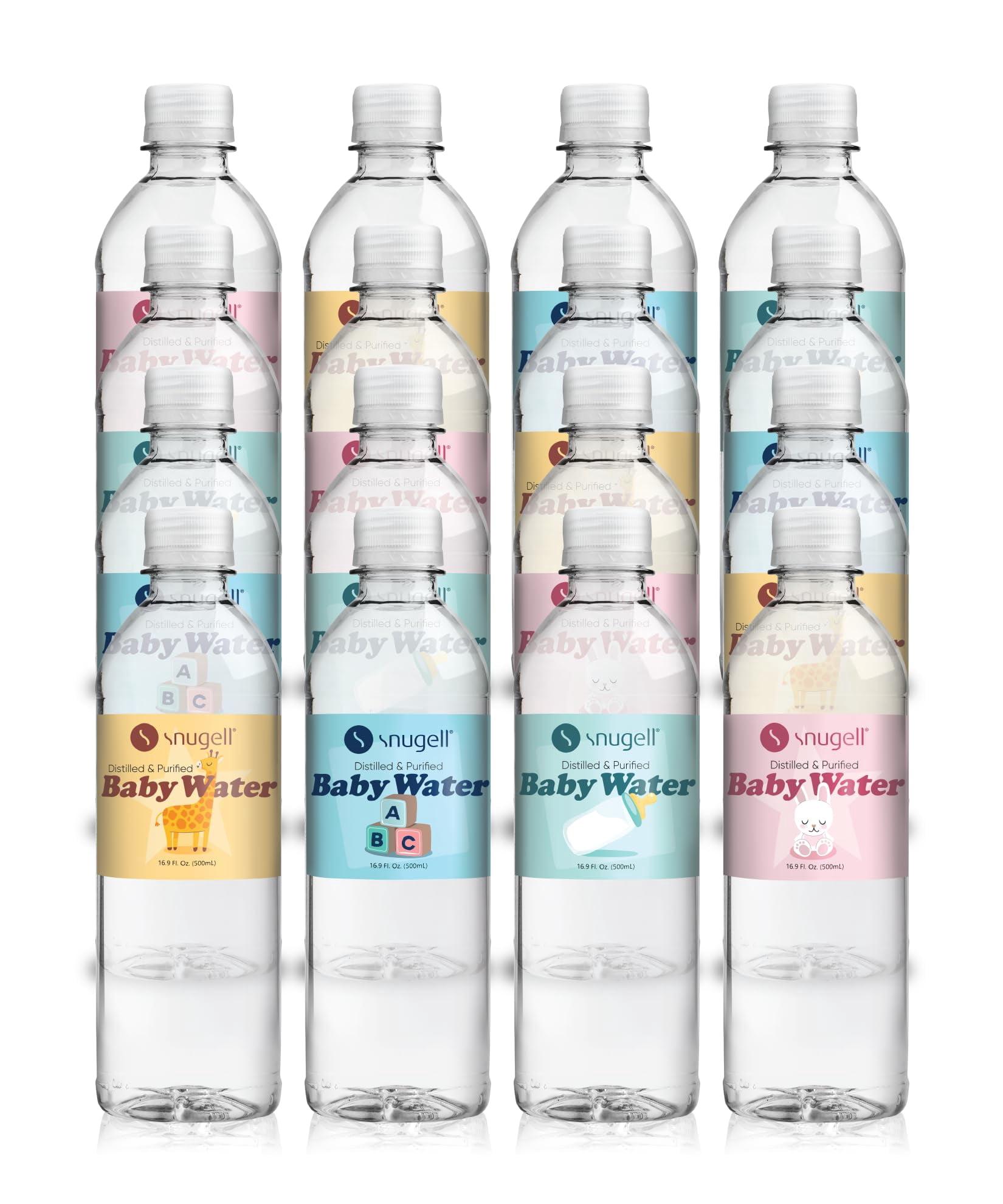 Snugell Bottled Distilled Water for Baby Care – Ultra-Pure, BPA-Free, Ideal for Formula Mixing, Bottle Sterilizing & Everyday Hydration – Safe Nursery Water for Babies – Made in USA (16.9oz 12-Pack)