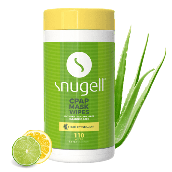 Snugell CPAP Mask Cleaning Wipes 110 Count - Fresh Citrus Scent, 100% Soft Cotton