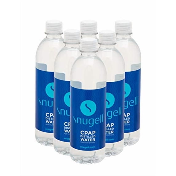 Snugell Distilled Water for CPAP Machines , 20oz Bottles 6-Pack , for ResMed and Respironics Machines ,Travel Friendly , Clean , Multi-Use , Made in USA