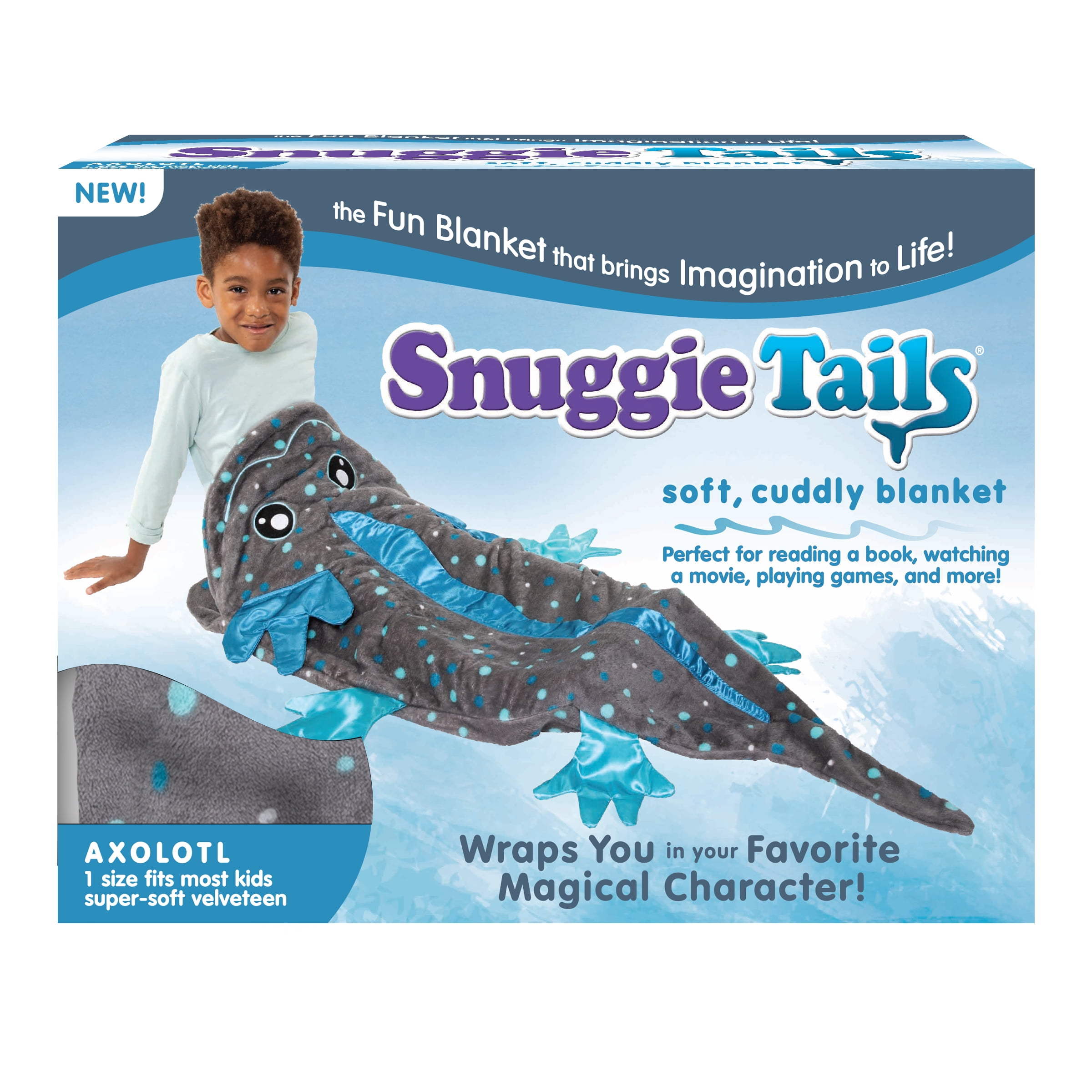 Snuggie Tails, The Original Wearable Blanket with Sleeves, Super Soft Throw Fleece, Axolotl, Ages 5+