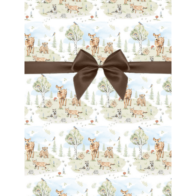 Snuggle Animals Baby Shower Woodland Deer Fox Hare Birthday / Special Occasion Gift Wrap Wrapping Paper-15ft