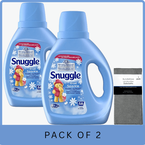 Snuggle Blue Sparkle Liquid Fabric Softener 39.4 oz, 58 Loads with Microfiber Solid Color Towel by BundleEase