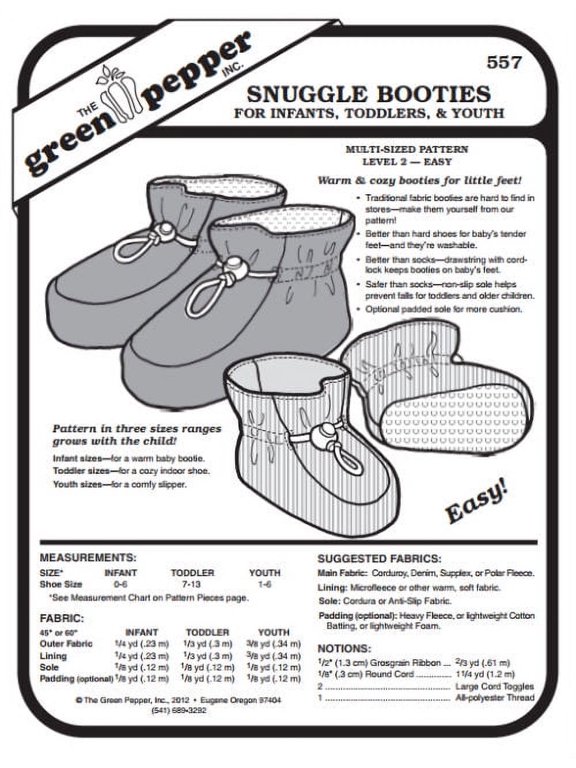 Snuggle Booties Infant Toddlers Youth Slippers Shoes #557 Sewing Pattern (Pattern Only)