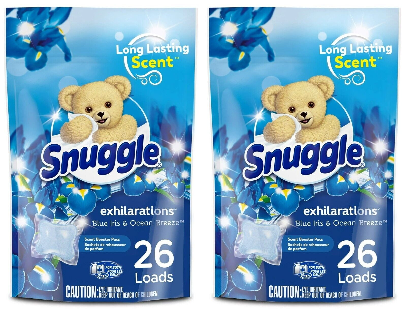 Snuggle Exhilaration Laundry Scent Booster Blue Iris Ocean Breeze 26 Pods 2 Pak