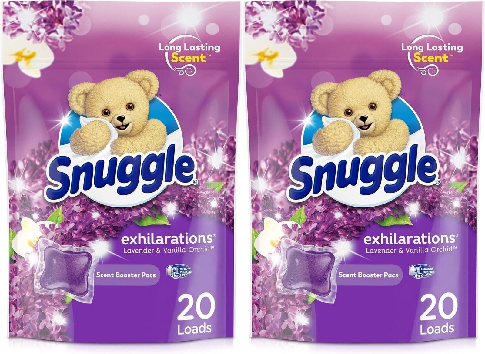 Snuggle Exhilarations in Wash Laundry Scent Booster Pacs, Lavender \u0026 Vanilla Orchid, 20 Pods 2 Pak