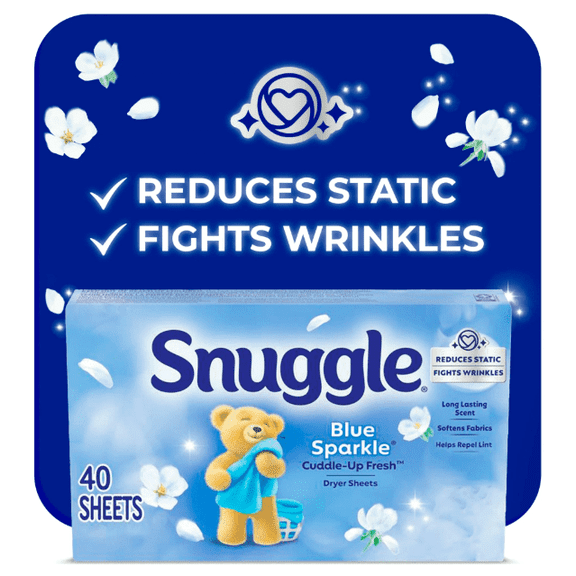 Snuggle Fabric Softener Dryer Sheets, Blue Sparkle, 40 Count