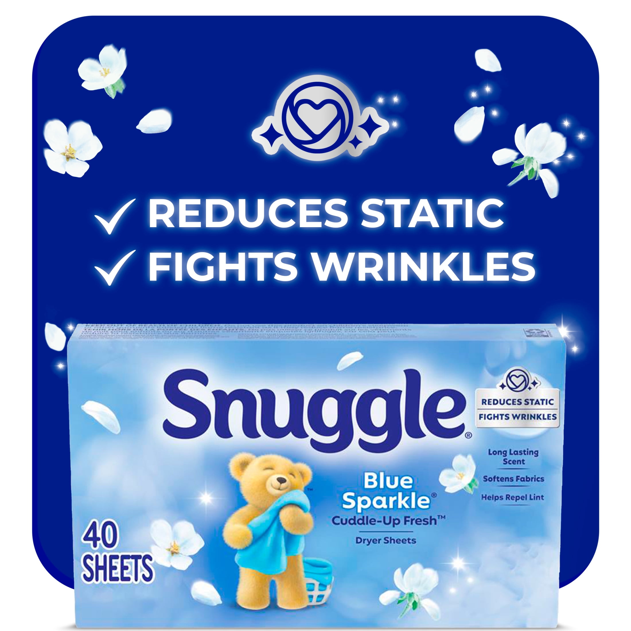 Snuggle Fabric Softener Dryer Sheets, Blue Sparkle, 40 Count