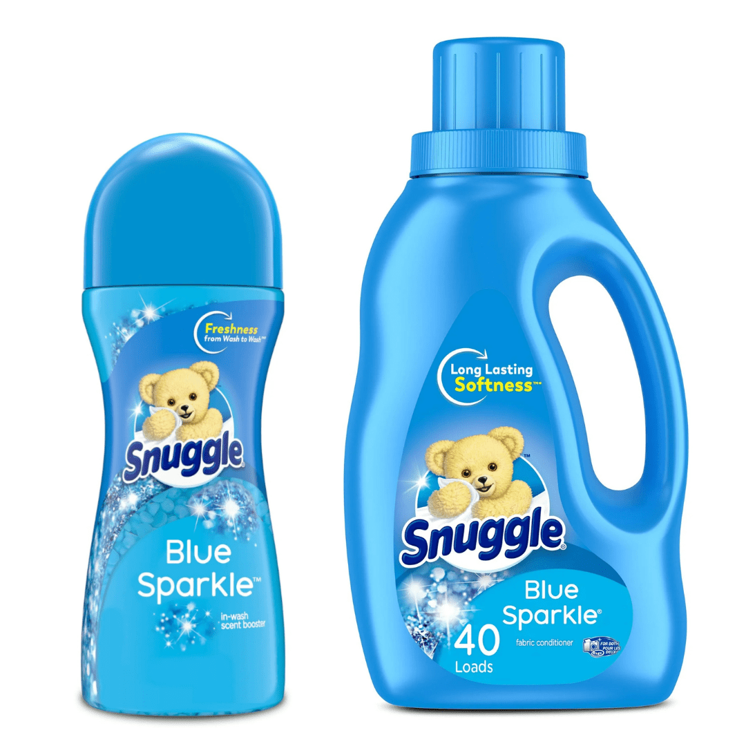 Snuggle Fabric Softener Liquid, Blue Sparkle 32 Oz and Snuggle In-Wash Scent Booster Beads, Blue Sparkle, 9 Ounces