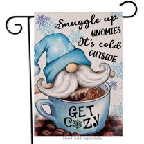 Snuggle Up Gnomies It's Cold Outside Home Decorative Garden Flag Winter Gnome Plaid House Yard Coffee Bean Cup Snowflake Outside Decor,Christmas Farmhouse Outdoor Small Burlap Decoration 12x18