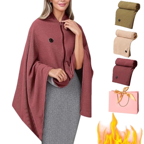 Snuggle Heat Shawl for Women, Portable USB Rechargeable Heated Wrap with Soft Warming Cape, Machine Washable Design for Home, Office & Travel