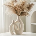thumbnail image 1 of Snuggle Hollow Ceramic Vase Set of 2, Boho ins Style Round Nordic Mid Century Modern Aesthetic Decorative Vase for Home Decor (Cream W 6.8" X H 11"), 1 of 6