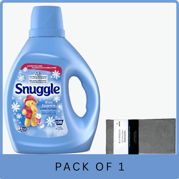 Snuggle Liquid Fabric Softener Blue Sparkle 93.8 oz, 138 Loads with Microfiber Solid Color Towel by BundleEase