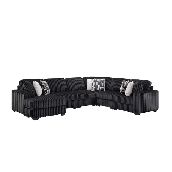 Snuggle Modern Polyester Sectional with Woven Upholstery in Black