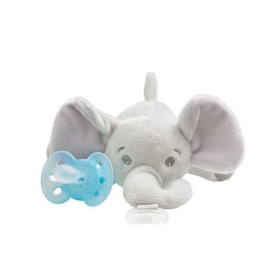 Snuggle Pacifier Holder with Detachable Pacifier, 0m+, Elephant, SCF347/03- 1 Count (Pack of 1)