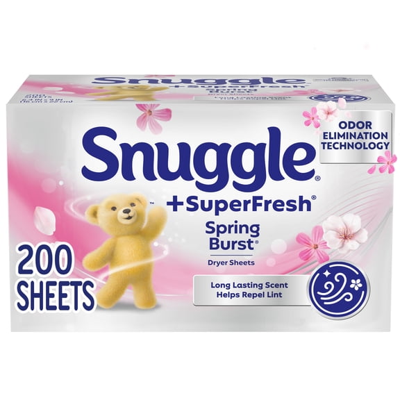Snuggle Plus SuperFresh Fabric Softener Dryer Sheets with Static Control and Odor Eliminating Technology, Spring Burst, 200 Count
