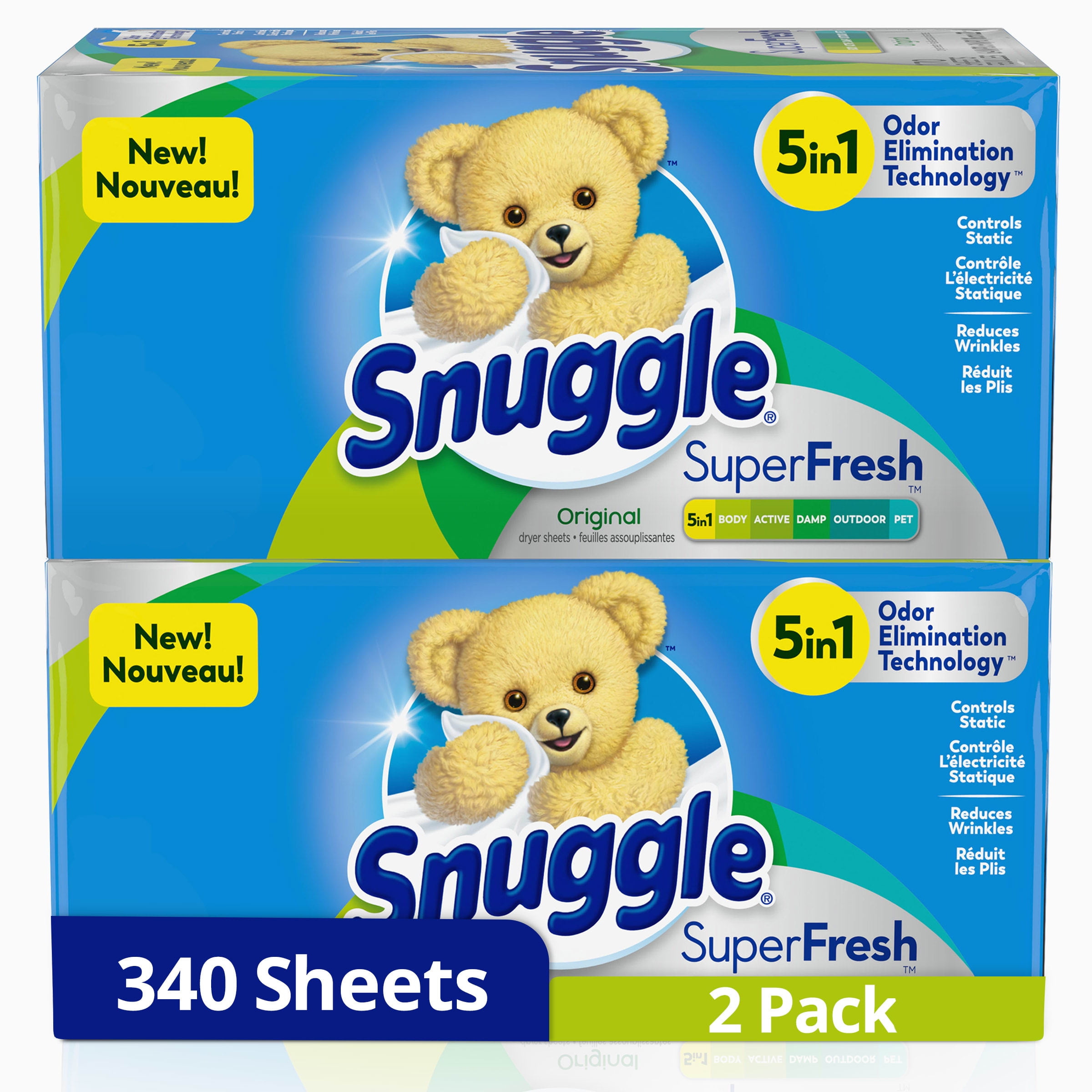 Snuggle Plus SuperFresh Fabric Softener Dryer Sheets with Static Control and Odor Eliminating Technology, Original, 170 Count, 2 Boxes, 340 Total Sheets