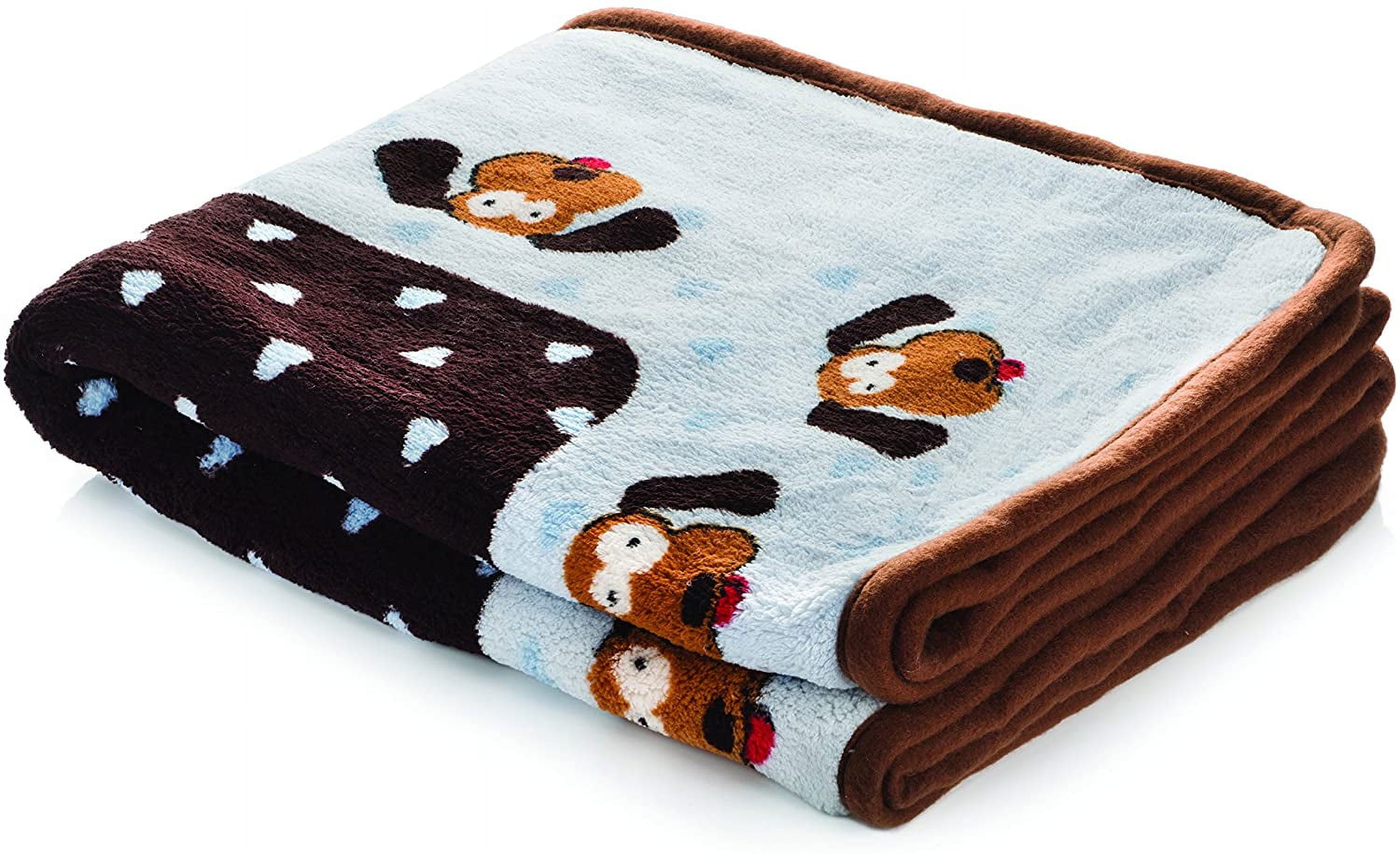 Medium Blue and Brown Fleece Pet Blanket