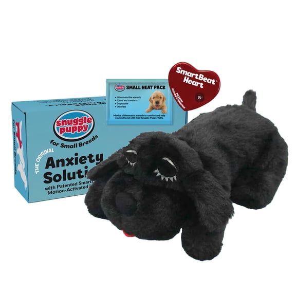 Snuggle Puppy Junior Heartbeat Puppy Toy - Heartbeat Puppy for Dogs - Pet Anxiety Relief and Calming Aid - Comfort Dog Toy - Behavioral Training and Sleep Aid Cuddle Buddy - Black