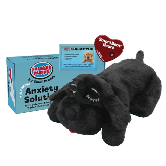 Snuggle Puppy Junior, Heartbeat Puppy Toy for Small Breeds, Smaller Plush Dog Toy with Real-Feel Pulse, Designed for Crate Use and Early Routines - Black