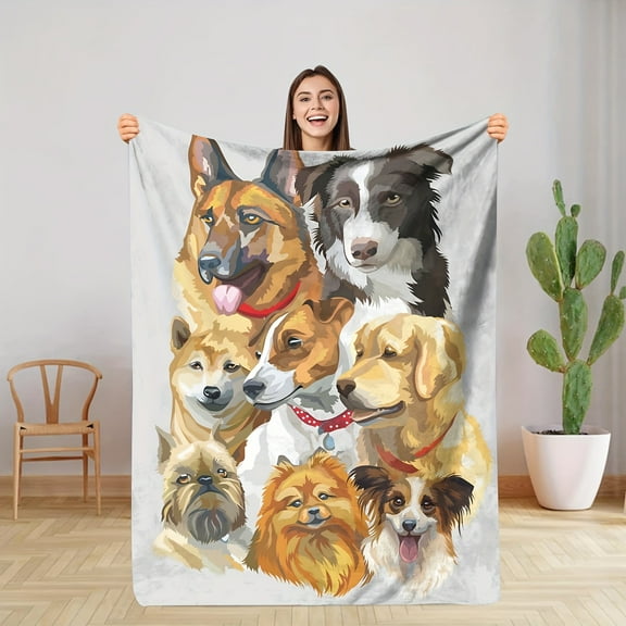 Snuggle-Ready, Cozy Puppy-Themed Flannel Throw Blanket - Perfect Gift for Dog Lovers, Soft & Warm for Couch, Bed, Office, and Travel