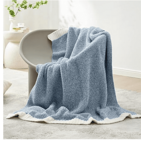Snuggle Sac Blue Throw Blankets for Couch, Reversible Super Soft Warm Blankets Cozy Knit Blanket Fuzzy Plush Throws for Sofa, Bed, Gift, Heather Blue, 50 x 60 inches