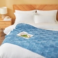 thumbnail image 1 of Snuggle Sac Faux Fur Checkered Throw Blanket, Fluffy Feather Yarn Blend Bedding Blankets for Couch or Bed, 1 of 4
