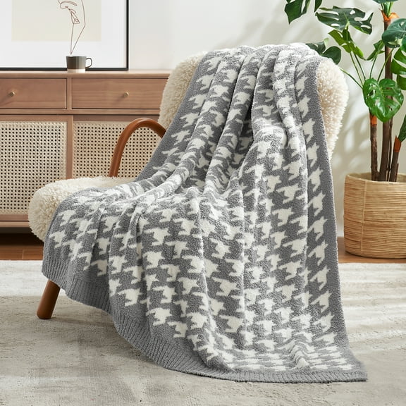 Snuggle Sac Houndstooth Throw Blanket Reversible Soft Knit Blanket for Couch, Bed, Travel, Camping, 50x60"