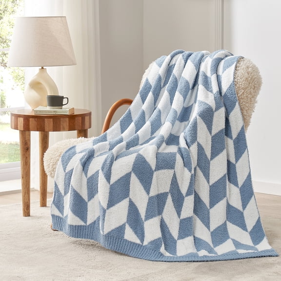 Snuggle Sac Chevron Blue Geometry Knit Throws, 50"x60"