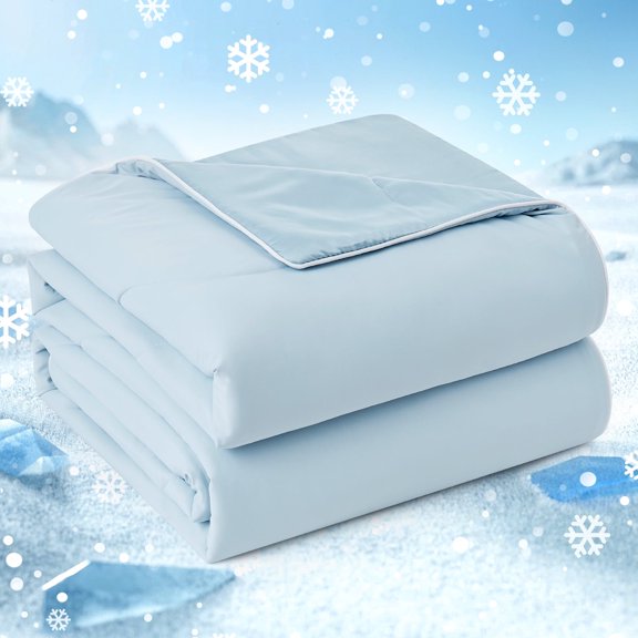 Snuggle Sac Queen Size Cooling Comforter,Q-Max>0.4 Breathable Cooling Blankets for Hot Sleepers Night Sweats, Soft Queen Size Cold Blankets, 90x90 Inches, Ice Blue
