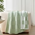 thumbnail image 1 of Snuggle Sac Reversible Checkered Throw Blanket Soft Plaid Bed Blanket Textured Striped Throw,Green,50*60", 1 of 5