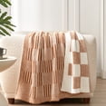 thumbnail image 1 of Snuggle Sac Reversible Checkered Throw Blanket Soft Plaid Bed Blanket Textured Striped Throw,Orange,50*60", 1 of 5