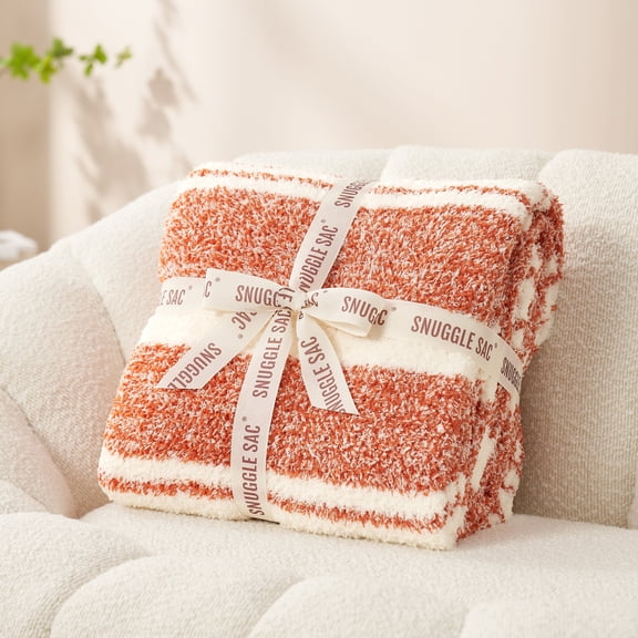 Snuggle Sac Reversible Knit Throw Blanket Fuzzy Throw,Heather Stripe