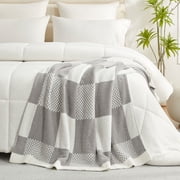 Snuggle Sac Soft Checkered Throw Blanket,Reversible Cozy Plaid Throw,Gray,50*60"