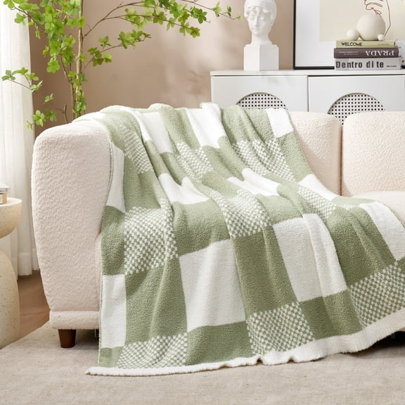 Snuggle Sac Soft Checkered Throw Blanket,Reversible Cozy Plaid Throw,Green,60*80"