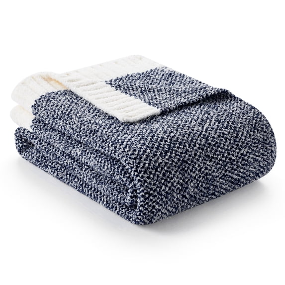 Snuggle Sac Ultra Soft Bedding Blankets Queen Size , Ultra Soft Microfiber Knitted Blanket Cozy Warm Blankets, Heather Navy,90x90 inches
