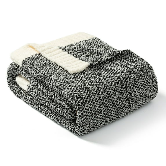 Snuggle Sac Ultra Soft Blanket Twin Size, Ultra Soft Microfiber Knitted Blanket Cozy Warm Blankets, Heather Black, 60x80 inches