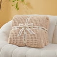 thumbnail image 1 of Snuggle Sac Waffle Knit Throw Blanket Reversible Textured Blanket Fuzzy Microfiber Throw,Beige,50*60", 1 of 5