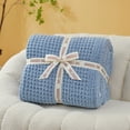 thumbnail image 1 of Snuggle Sac Waffle Knit Throw Blanket Reversible Textured Blanket Fuzzy Microfiber Throw,Blue,60*80", 1 of 5