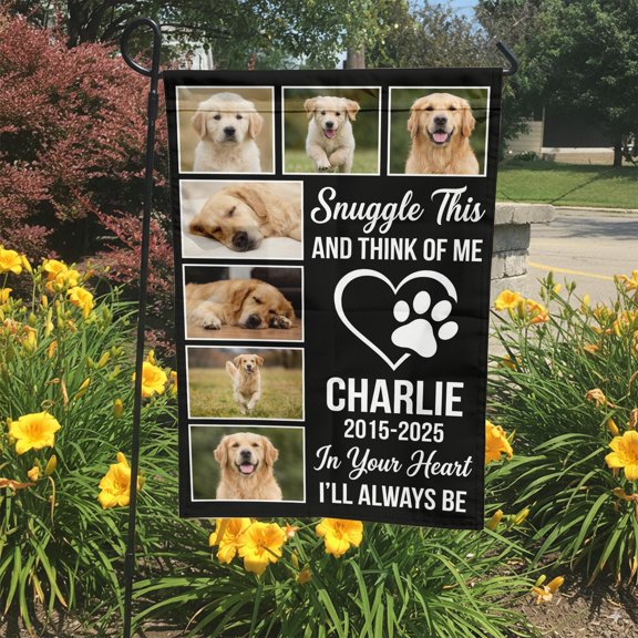 Snuggle This And Think Of Me Flag Custom Pet Memorial Garden Decor Dog Loss Photo Collage