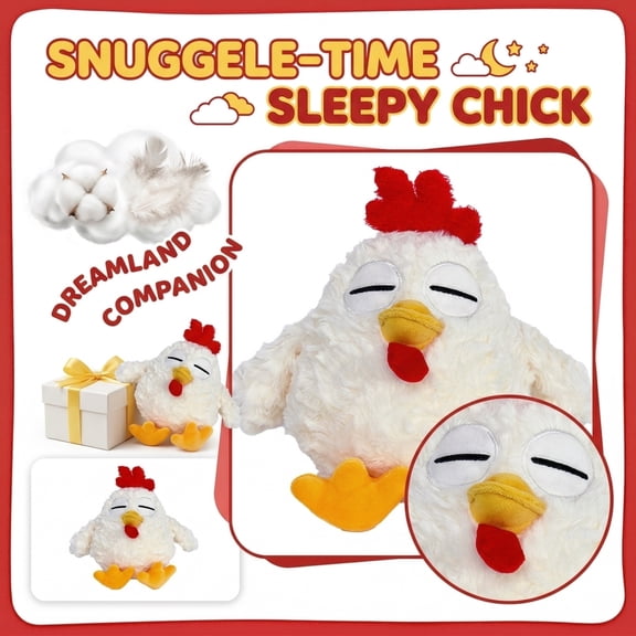 Snuggle-Time Sleepy Chick Plush, Dreamland Companion White Bird Stuffed Animal with Red Comb, Soft Bedtime Friend for Relaxing and Cozy Gifts