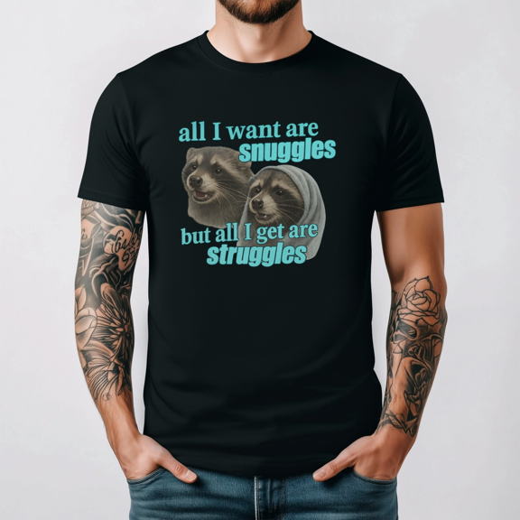 Snuggles And Struggles Shirt Cursed Cat Funny Meme Ironic Graphic Tee,for unisex up to 5XL