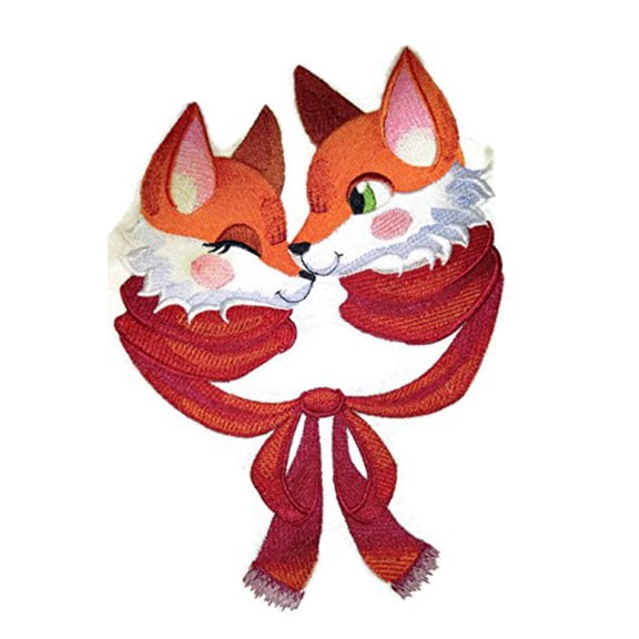 Snuggling Winter Foxes Embroidered Iron on/Sew patch [9.57" X 6.85"]