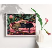 Snuggly Panther And Black PantherA Vintage Couch Panther Bedroom Maximalist Wall Art Black Panther Print Panther Wall Art Modern Wall Decor