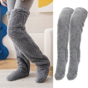 LOGUUG Snuggs Cozy Socks,Snuggs Socks,SnugglePaws Sock Slippers,Teddy Legs Long Socks, Snuggs Footwear Long Socks,Knee High Snuggs Long Socks,Gray