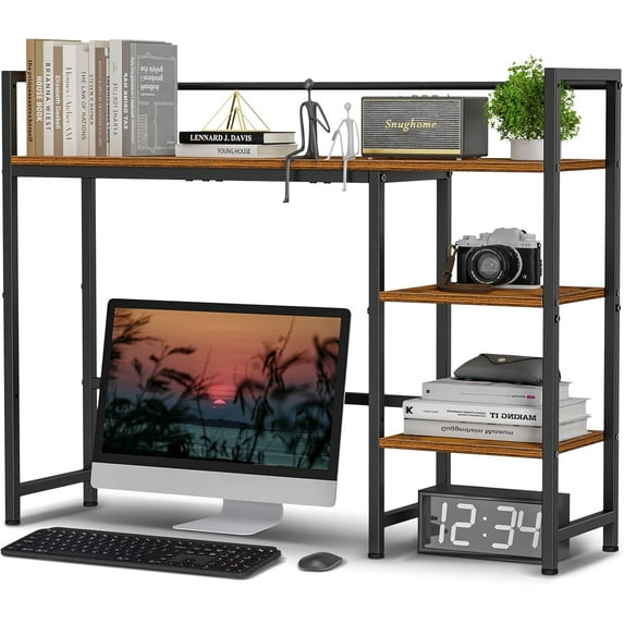 Desk Shelf, 38.6" Desktop Organizer Shelf, Desk Hutch for Computer Monitor, 4 Tier Desk Display Rack, Wood Desktop Bookshelf Storage Rack for Home Office Dorm, Rustic Brown | Desk Hutch